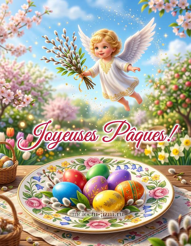 открытка с Пасхой на французском