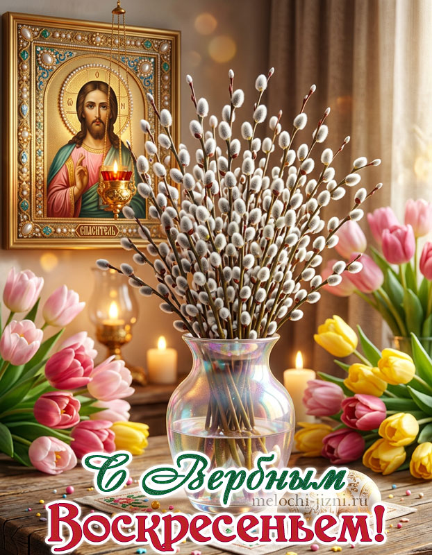 открытка с вербой на вербное воскресенье
