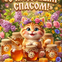 Открытка с Медовым Спасом: милый котенок