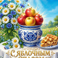 Открытка С Яблочным Спасом с пирогом скачать