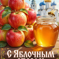 Открытка С Яблочным Спасом — яблоки и мёд
