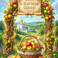 Открытка С Яблочным Спасом — арка и корзина