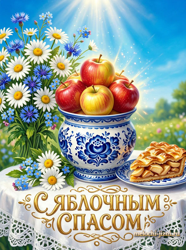 Открытка С Яблочным Спасом с пирогом скачать