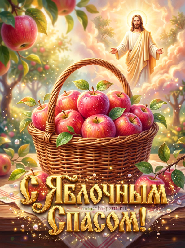 Открытка С Яблочным Спасом — Иисус и корзина