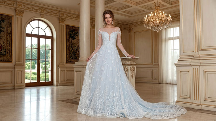 свадебное платье голубого цвета