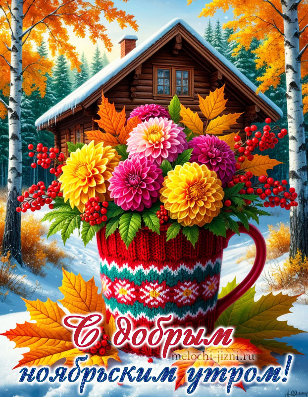 Скачать открытку с добрым ноябрьским утром, картинка с цветами