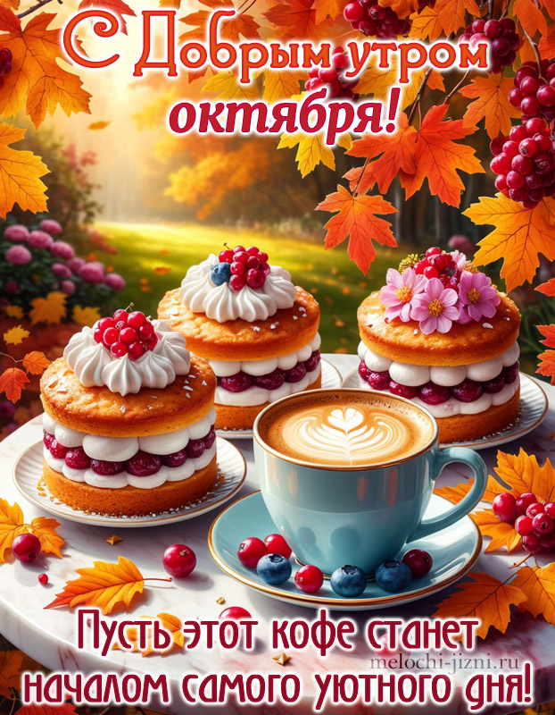 доброе утро октября картинка с пожеланием: пусть этот кофе станет началом самого уютного дня