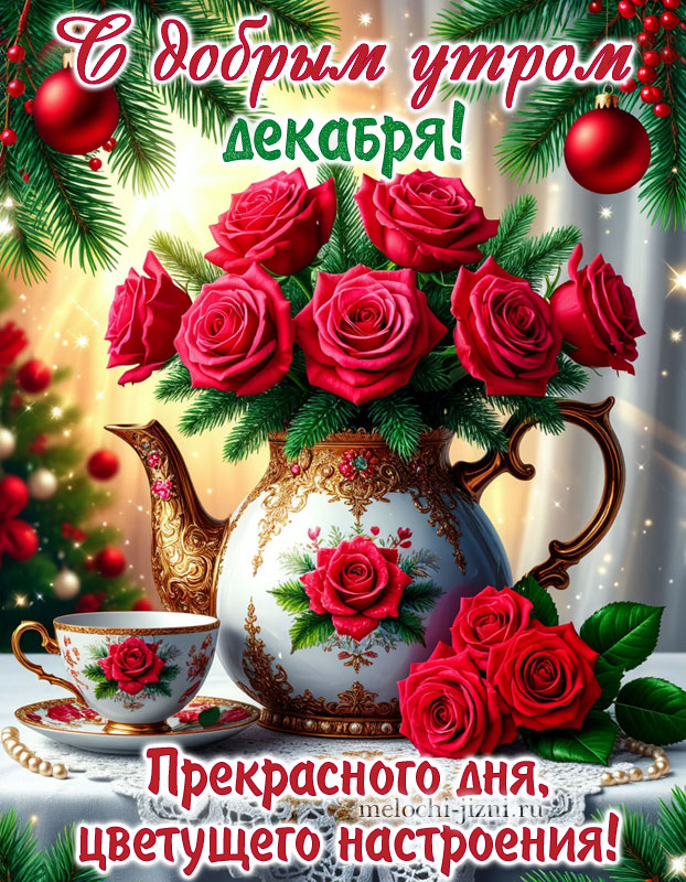 доброе утро картинки пожелания красивые бесплатно декабря, открытка с пожеланием цветущего настроения, чай, цветы