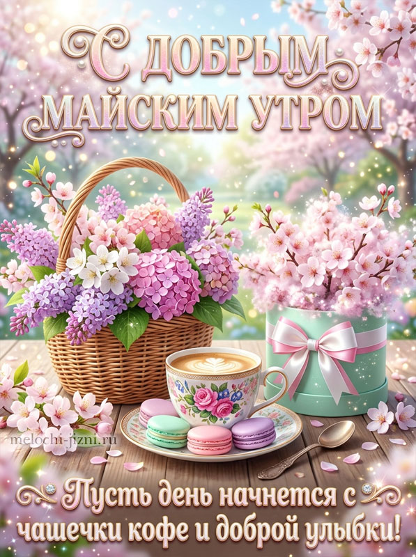 Доброе майское утро картинка пожелания новые, пусть день начнется с чашечки кофе и доброй улыбки