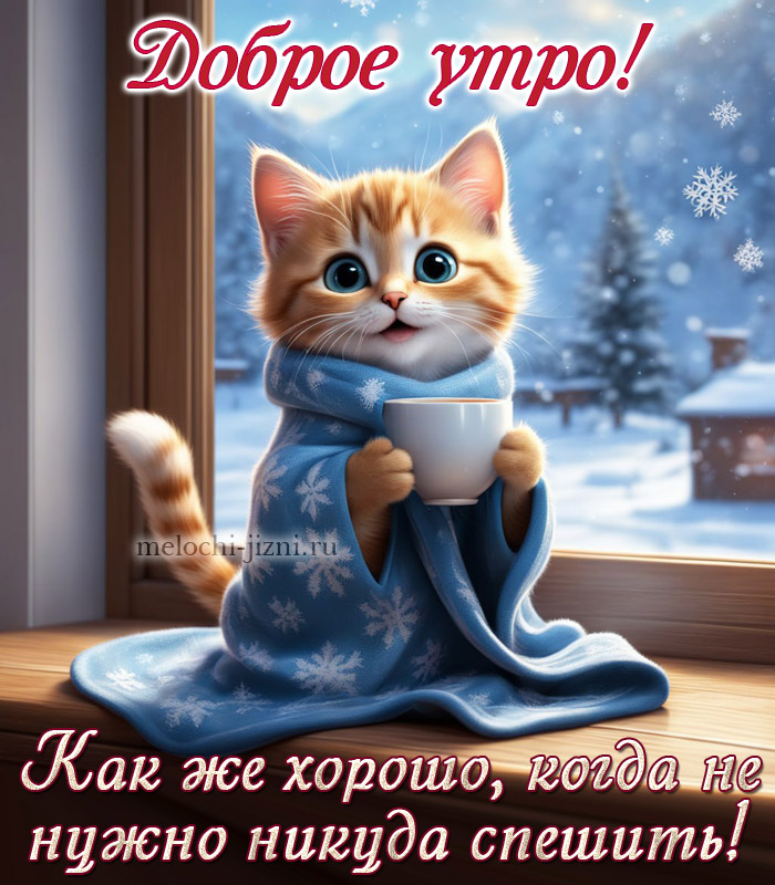 доброе утро картинки пожелания зимние скачать, с надписью как хорошо когда не нужно никуда ходить