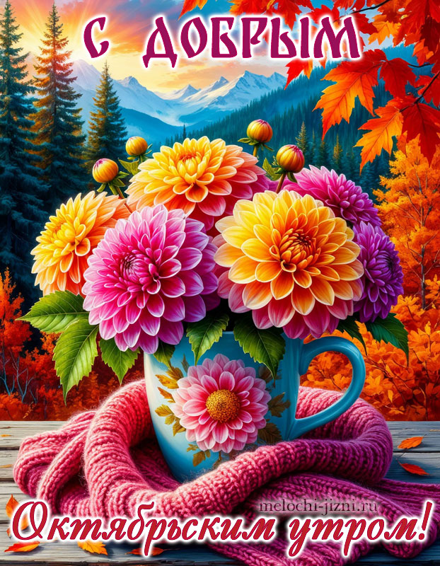 Красивая открытки с добрым октябрьским утром с букетом осенних цветов