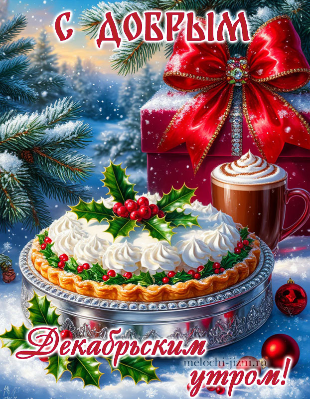 открытки с добрым утром декабрьские скачать бесплатно, картинка с тортом, кофе, какао