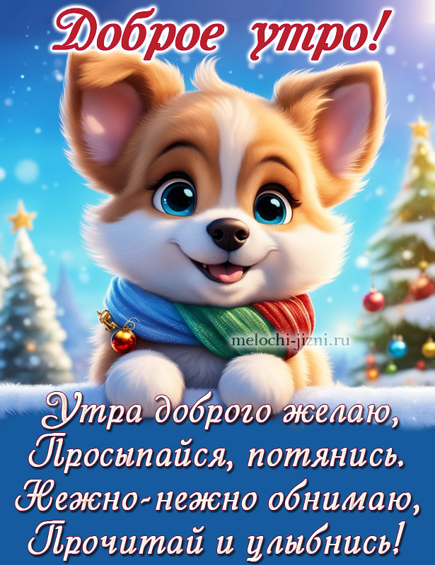 открытки с добрым утром зимним красивыми пожеланиями, с собакой