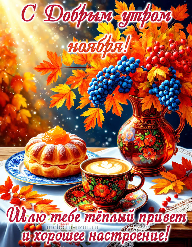 Открытка с добрым утром ноября с пожеланиями, картинка пожеланием шлю тебе теплый привет и хорошее настроение
