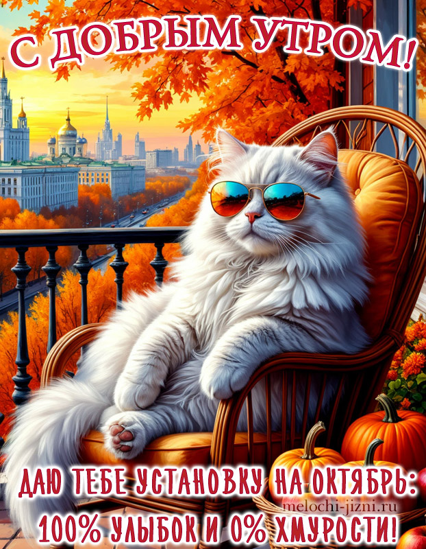Доброе утро октября картинка прикольная с котиком