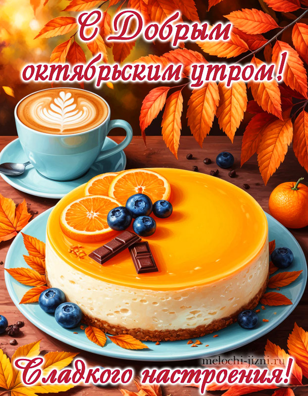 Открытка с добрым октябрьским утром с пожеланием сладкого настроения