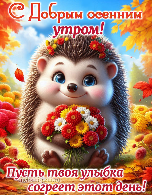 открытка с добрым осенним утром с пожеланием: пусть твоя улыбка согреет этот день