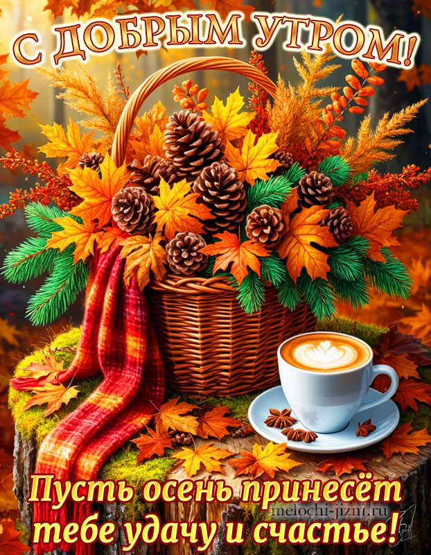 открытка с добрым осенним утром с пожеланием: пусть осень принесет тебе удачу и счастье