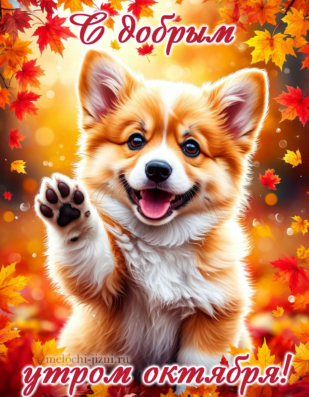 скачать бесплатно открытку с добрым утром октябрь, картинка с собакой, с щенком корги