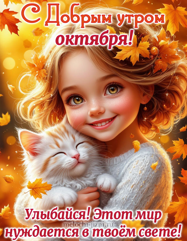 доброе утро картинки осень октябрь с котиком, довечкой и позитивным пожеланием