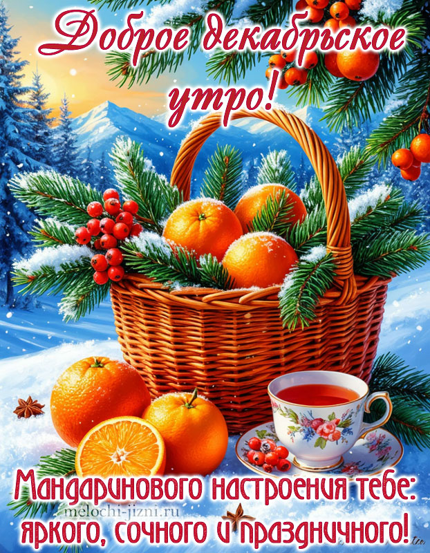 открытки с добрым утром красивые бесплатно декабрьские, картинка с пожеланием мандаринового настроения