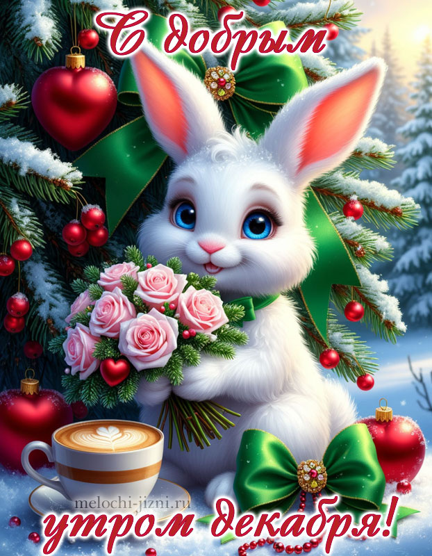 доброе утро декабря картинки красивые скачать бесплатно, открытка с кофе и зайчиком