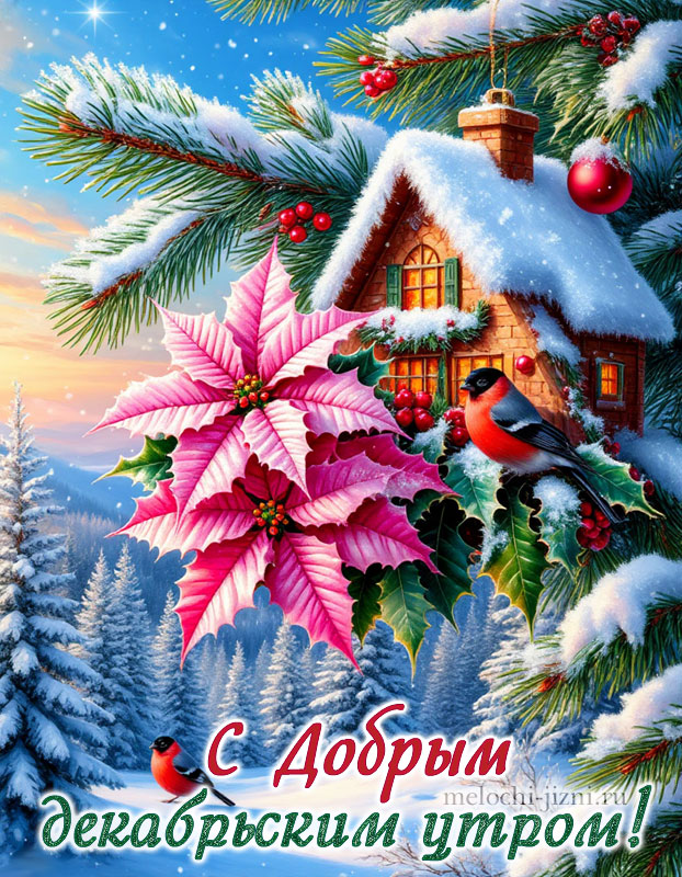 открытки с добрым утром декабрьские прикольные, снегирь, цаеты, зима