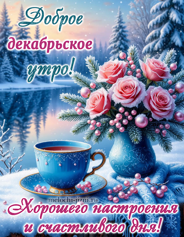 открытки с добрым декабрьским утром и днем, с пожеланием хорошего настроения и счастливого дня