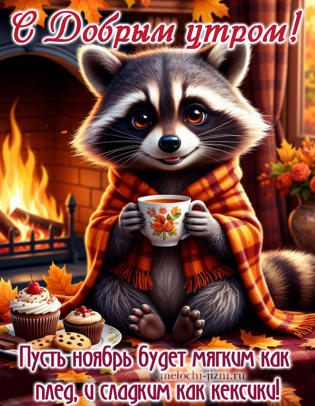 Доброе утро картинка пожелания ноябрьские, картинка с пожеланием пусть ноябрь будет мягким как плед и сладким как кексики