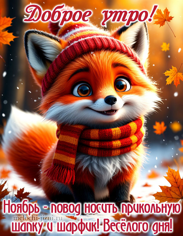 Доброе утро картинка пожелание красивое ноябрьское, открытка с пожеланием ноябрь повод носить прикольную шапку и шарфик, веселого дня