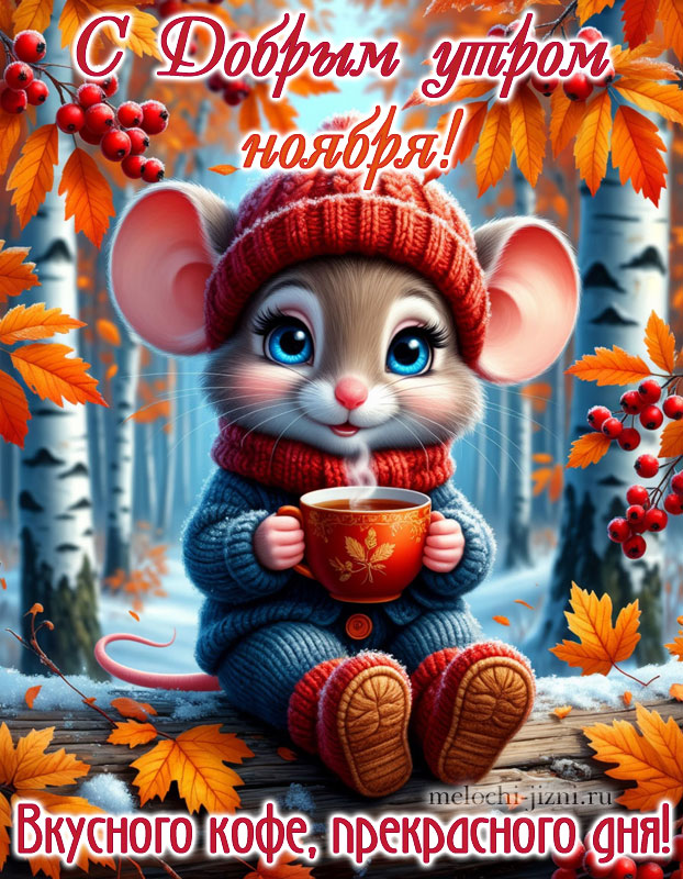 Скачать картинку с добрым утром ноября, открытка с пожеланием вкусного кофе, прекрасного дня