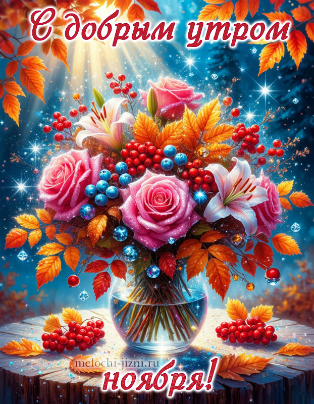 Открытка с добрым утром ноября красивая бесплатно, картинка с красивым букетом цветов